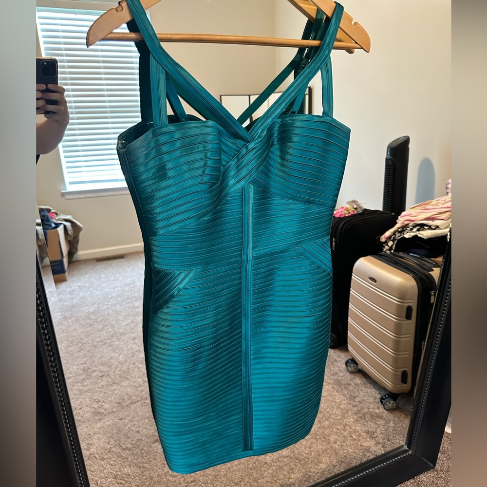 BCBGMaxAzria Teal Bandage Mini Dress - Picture 8 of 10